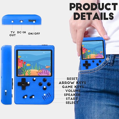 Miniatura 5 de Consola de juegos portátil retro, consola de videojuegos portátil con 500 juegos clásicos, pantalla HD de 3.0 pulgadas, soporte de TV y dos