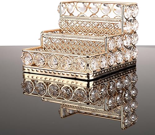 Miniatura 8 de Hipiwe Titular de Tarjetas de Visita de Cristal - Soporte de Exhibición de Tarjetas de Nombre de 3 Niveles Espejo Dorado Organizador de