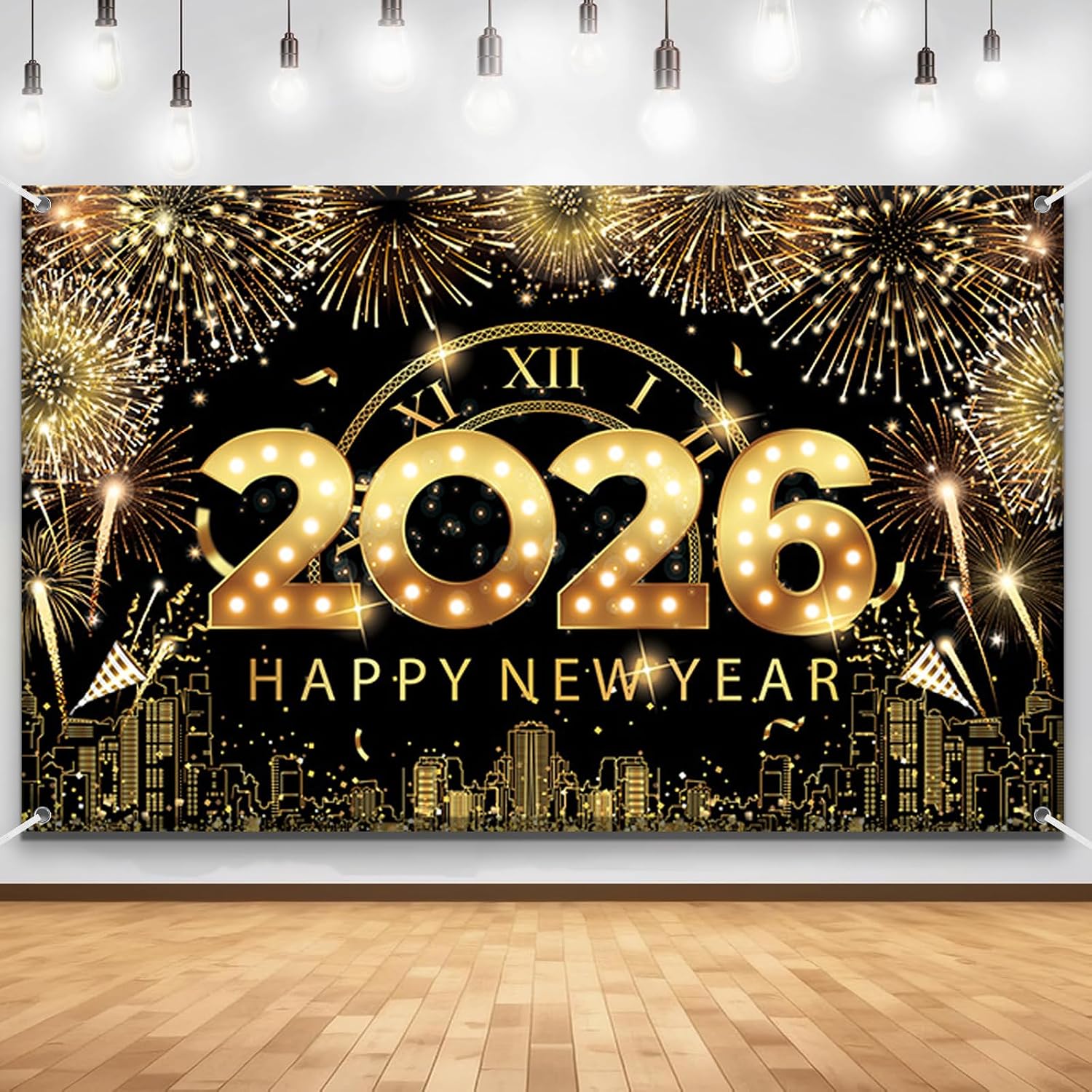 Amazon.com: 83x59In Happy New Year Banner 2026 Large Backdrop Black ...