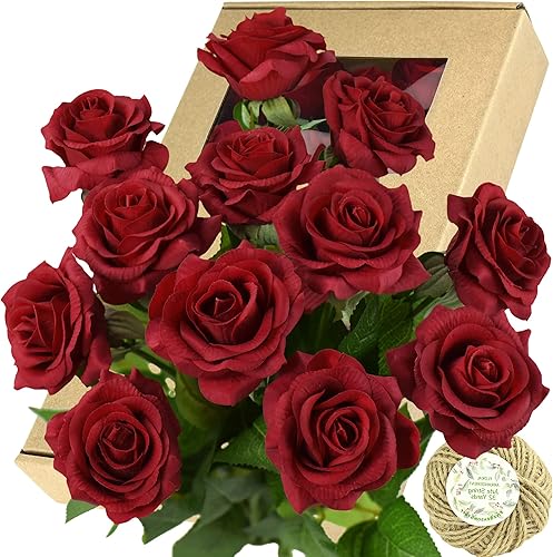 Miniatura 27 de FiveSeasonStuff 12 tallos de flores artificiales, rosas de seda de tacto real para decoración de bodas, ramos de novia, centros de mesa, fiestas y 9