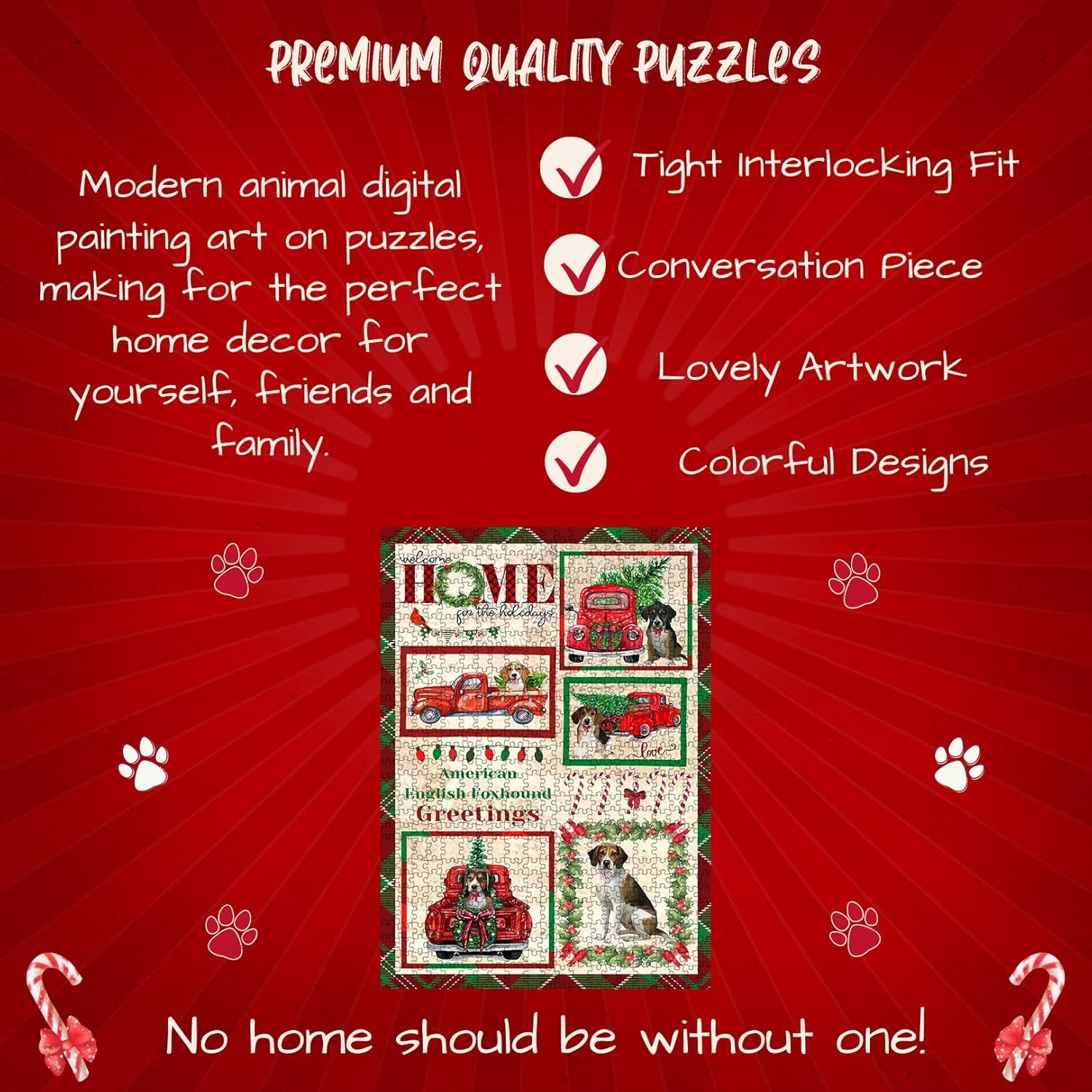 Welcome Home for Christmas Holidays American English Foxhound Dogs Jigsaw Puzzle for Adults - Animal Printed Interlocking Puzzle Game Artwork - Gift for Dog Lover's - 1000 Pcs 20"x30"