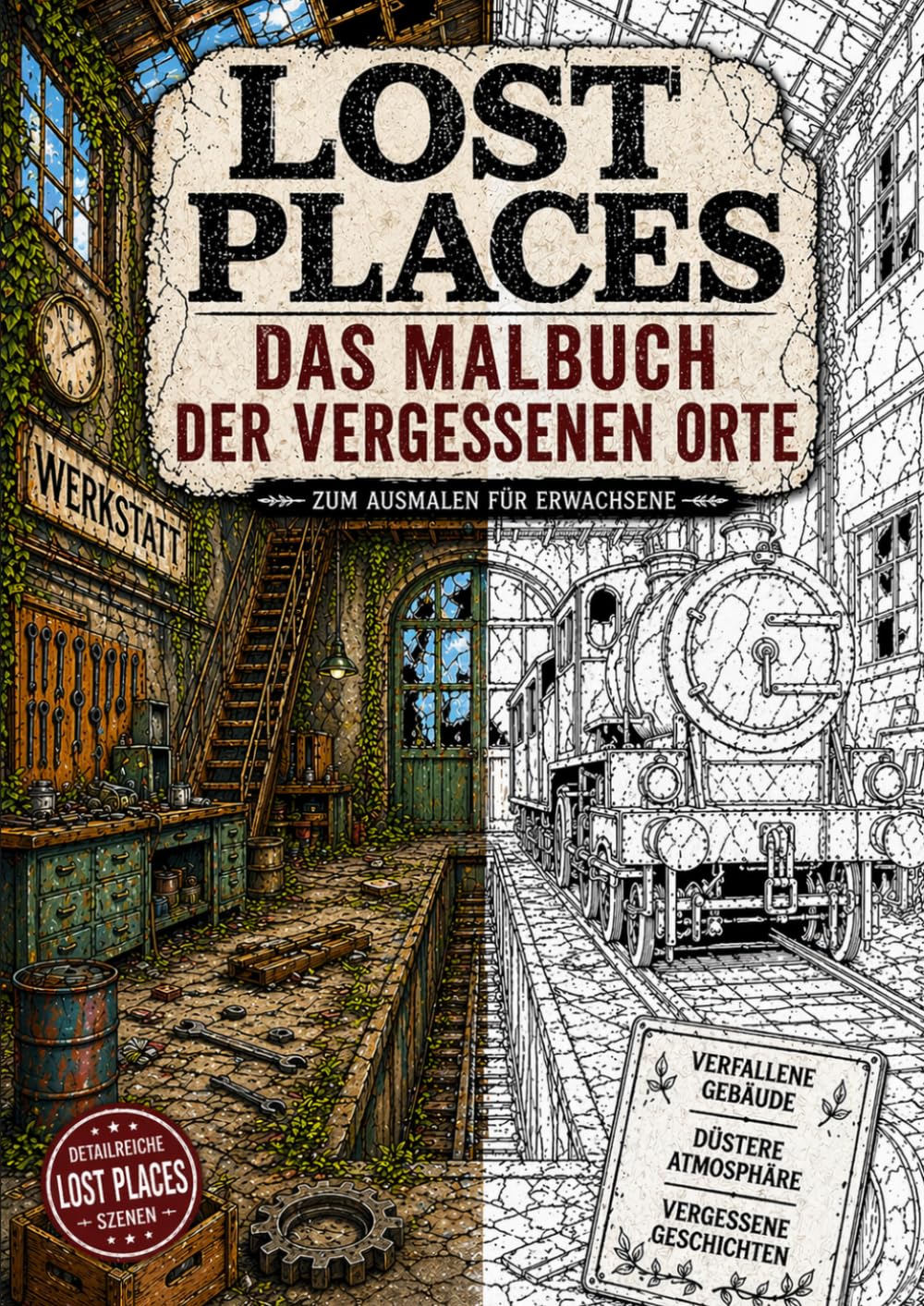 Lost Places Malbuch verlassene Orte düstere Szenen zum Ausmalen detailreiche urbex Motive: Coloring Book abandoned places ruins entspannen zeichnen kreative Auszeit Erwachsene urban art