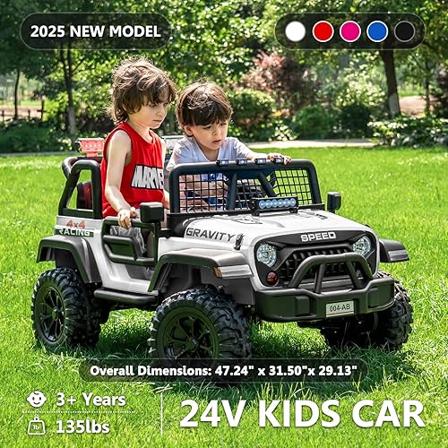 Miniatura 2 de Sopbost Camión de juguete de 24 V, 7 Ah, 2 plazas, para niños grandes, con control remoto, automóvil eléctrico todoterreno con amortiguador, luces