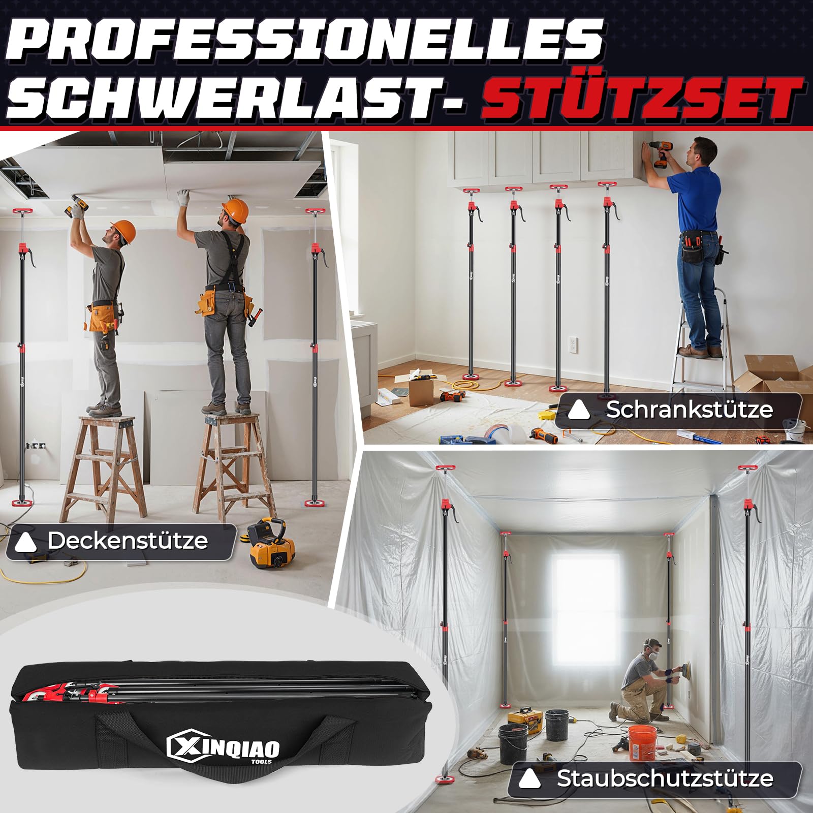 XINQIAO Montagestütze für die Schrankmontage, Schwerlast-Deckenstütze mit Verstellbarer Teleskopstange von 125 cm bis 290 cm, 4 Stück