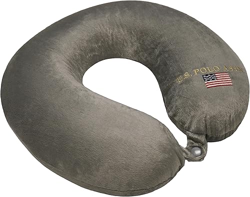 U.S. Polo Assn. Almohada de cuello de viaje de espuma viscoelástica de felpa, color gris nube