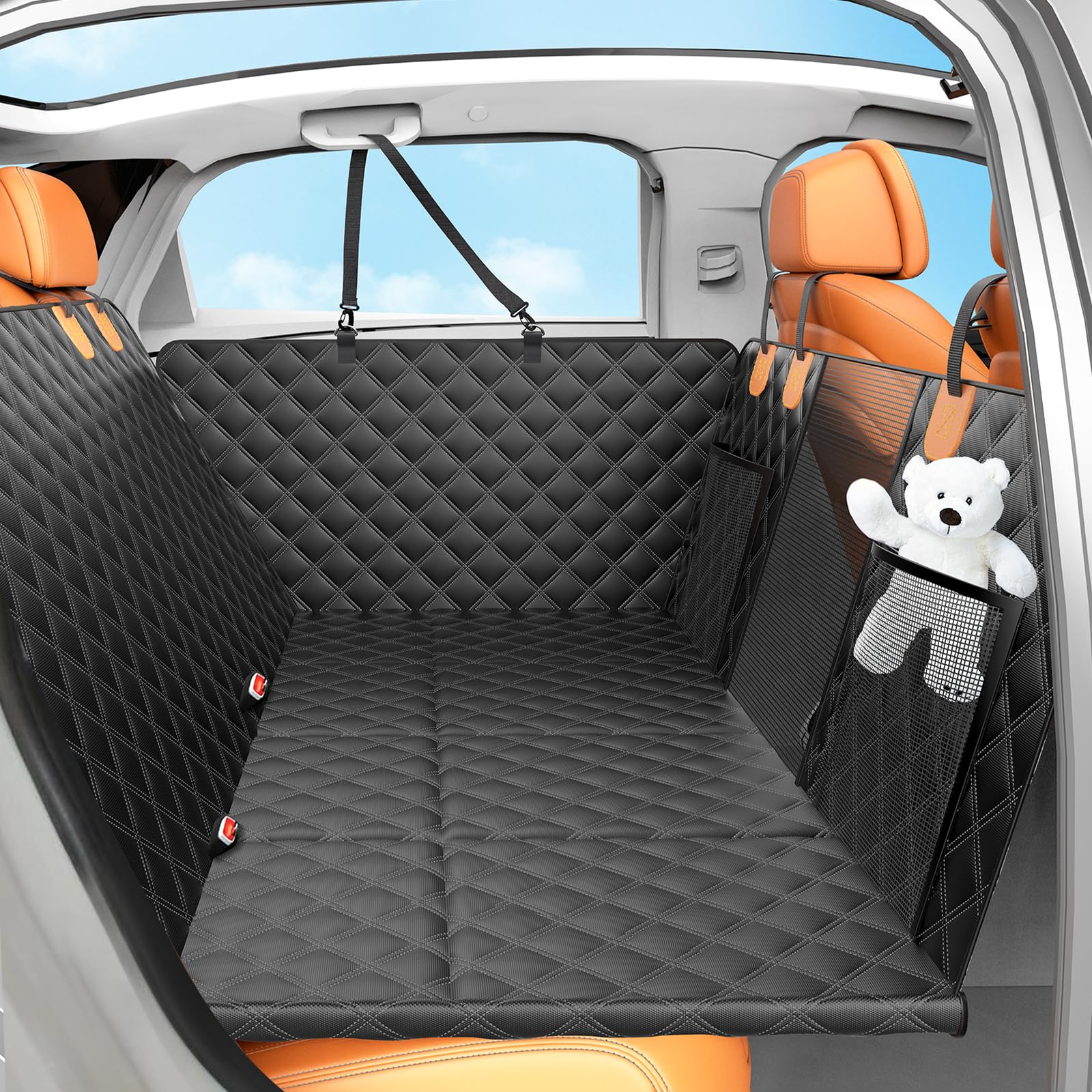 VSPETCC Dog Car Seat Cover with Hard Bottom, Back Seat Extender for Dogs, Dog Hammock for Car Backseat Protector Waterproof Dog Car Seat Bed with Mesh Window for Cars/SUVs/Trucks