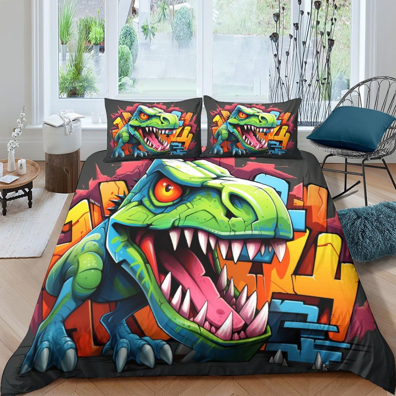 Parure de lit dinosaure 3D double 200x200 hypoallergénique facile à laver