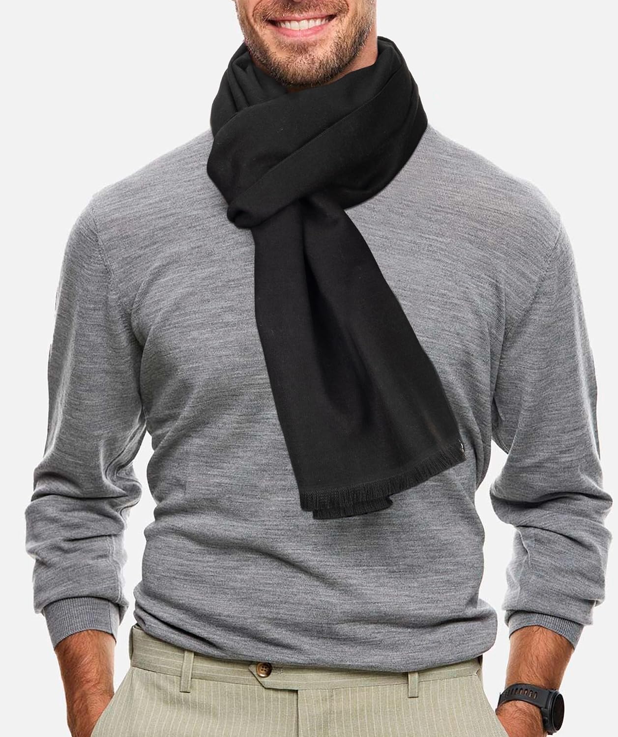 INOGIH Mens Winter Soft Warm Solid-Tassel-Feel-Scarves Chunky Long Scarves for Cold Weather 11.8 * 70.8 inch