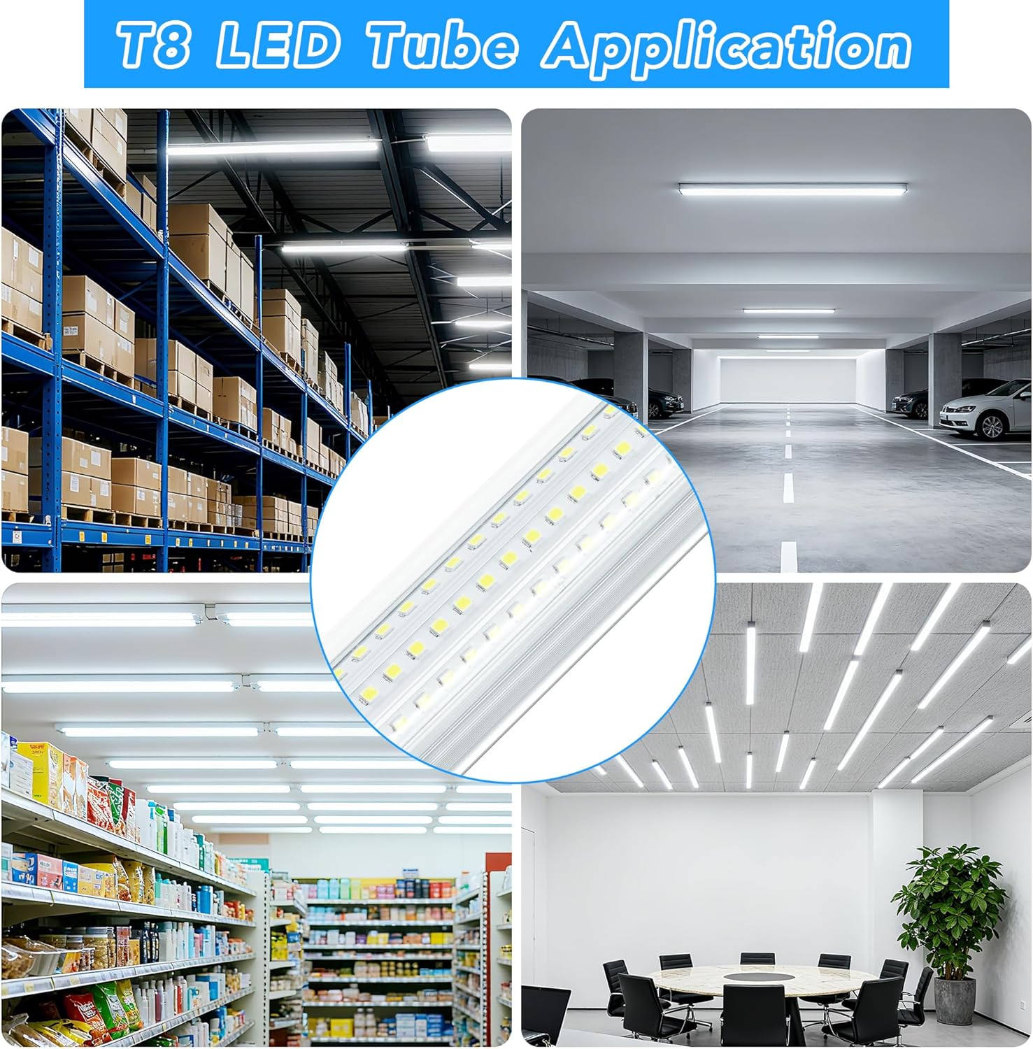 T8 LED Shop Lights, 10 Pack Garage Light 8FT 120W 19200LM 6500K, Work Lights Ceiling LED, Linkable Lighting, Plug & Play Energy-Saving for Workshop Warehouse Basement Gym(2-V6-8FT-10PCS)