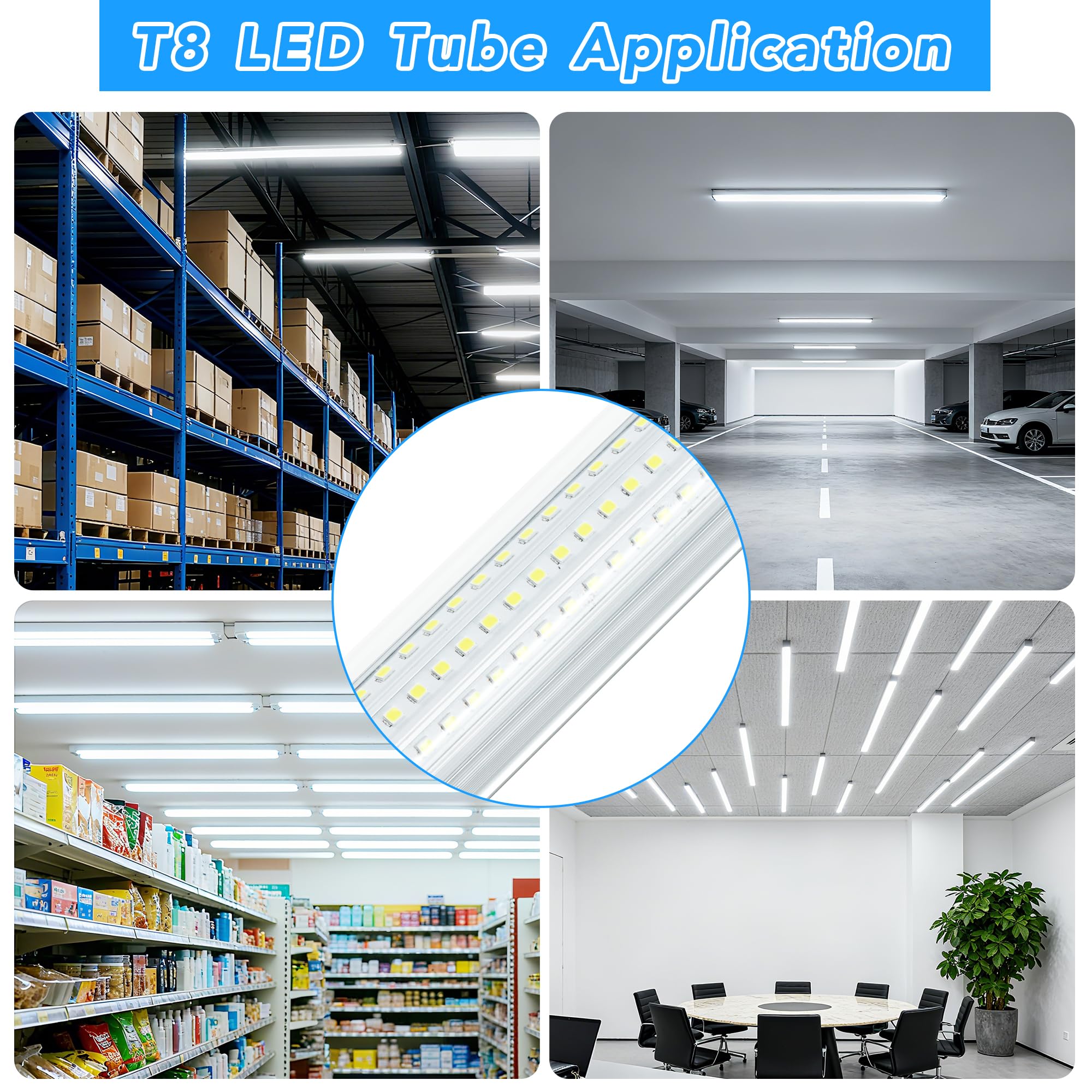 T8 LED Shop Lights 4 Pack Garage Light 4FT 60W 9600LM 6500K Work Lights Ceiling LED Linkable Lighting — view 6