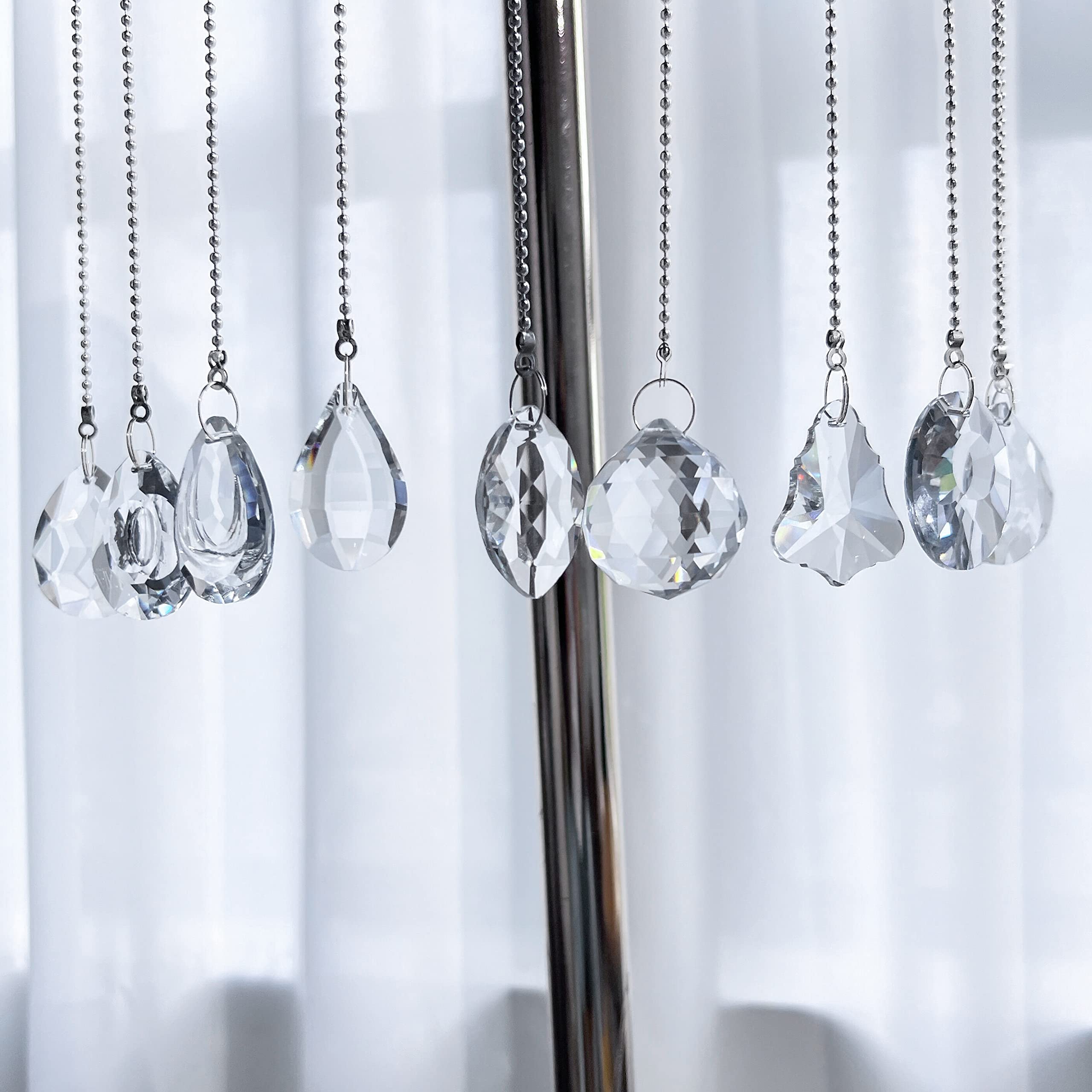 Paquete de 10 lámparas de araña de cristal transparente, colgantes de gotas de iluminación, prismas de bola de vidrio colgantes, decoración del hogar 4