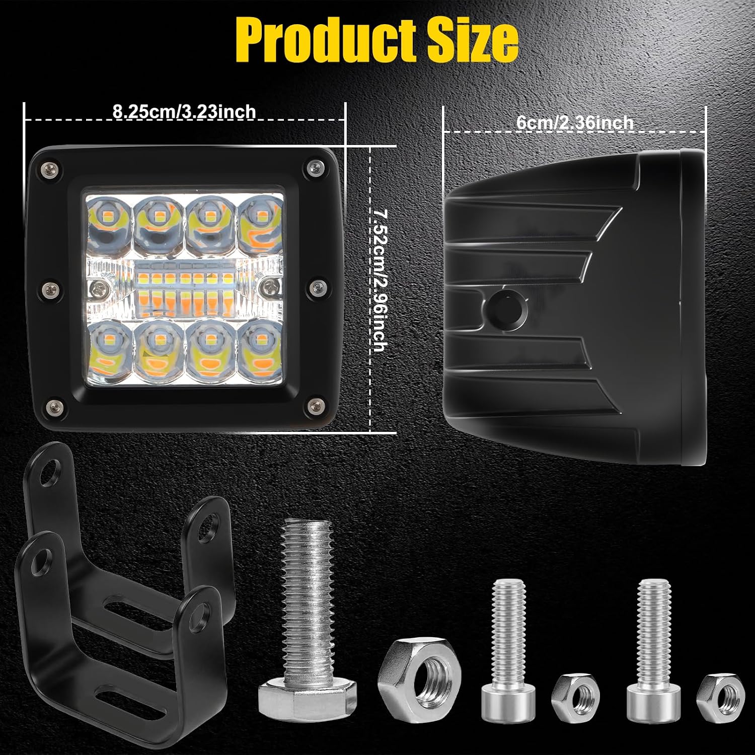 4 Inch 60W LED Pod Lights, 6 Modes Amber White Dual Color Strobe Cube LED Auxiliary Driving Offroad Light Bar Spot Flood Combo Flashing Shooter Fog Lights Pod for Tucks ATV UTV Jeep Boat