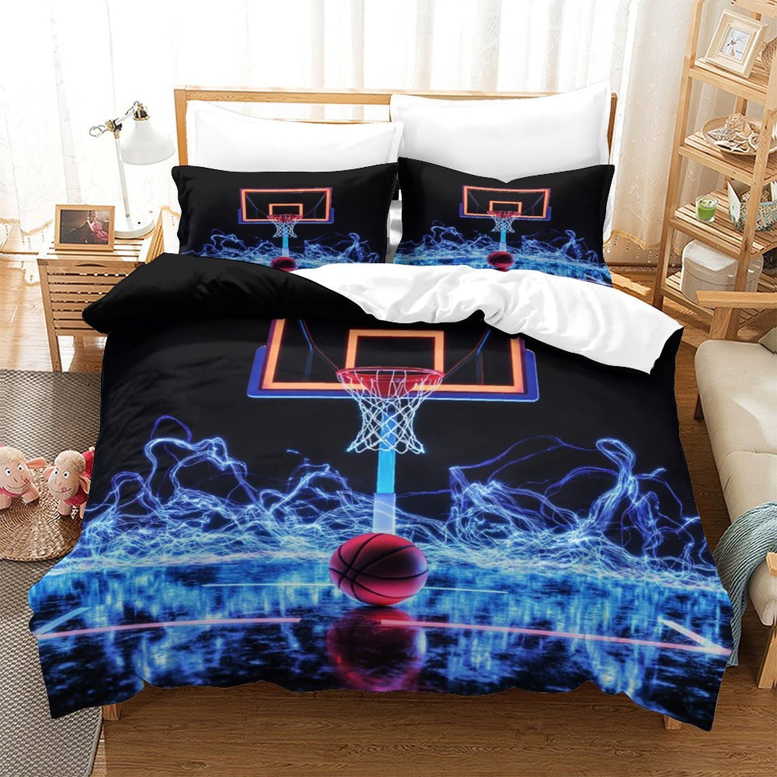 P1s9u7w5y Basketball 3D Printed Sports Duvet Cover Set 3Pcs Microfiber Bedding Set King（220X240cm）