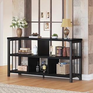 IBF Bücherregal Schwarz Standregal Wohnzimmerregal Büroregal Würfelregal offenes Regal Modern 5 Fächer für Wohnzimmer Schlafzimmer Büro Schwarz 120 cm | Vintage Metall Holz Stehend Ohne Bohren Raumtrenner Wohnzimmer Arbeitszimmer Küche Kinderzimmer