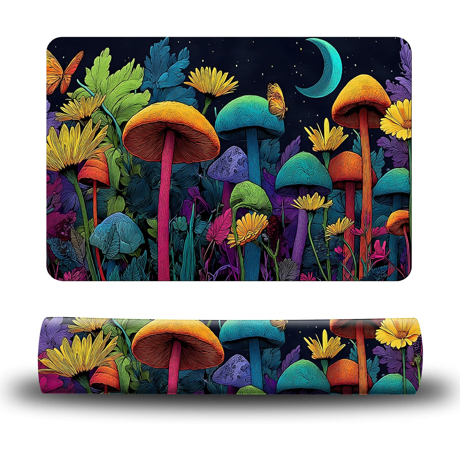 Dikoer Dog Food Mat, 15.7" x 23.6" Absorbent Pet Feeding Mat for Food and Water, Waterproof Diatom Mud Pet Placemat with Non-Slip Rubber Backing, Easy Clean Cat Bowl Mat for Floors - Mushroom Forest