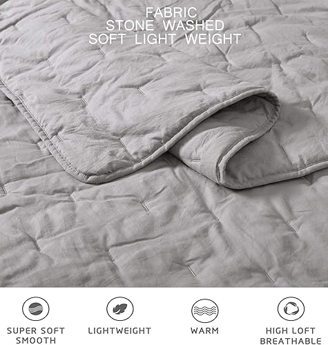 Miniatura 7 de Chezmoi Collection Marie - Juego de edredón bordado de línea de 3 piezas, juego de edredón ligero de microfibra lavada suave (King, blanco)