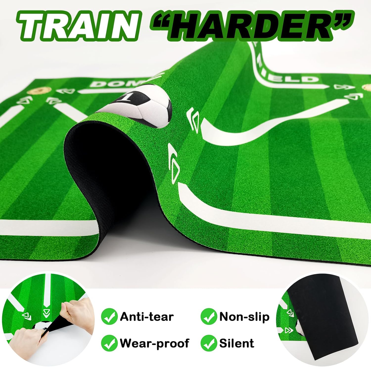 Football Footstep Training Mat, Soccer Training Mat 35 * 24IN, Soccer Skills Training Equipment with Storage Bag and Soccer Return Trainer Net (Green-White)