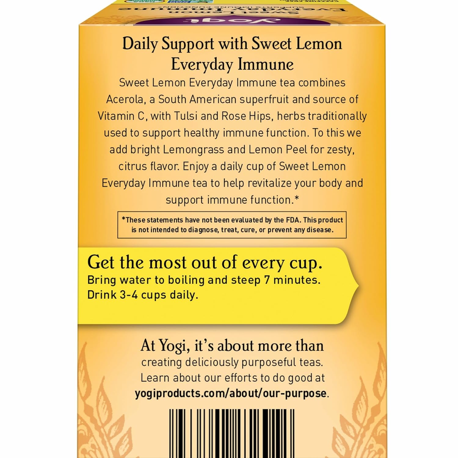 Yogi Tea Sweet Lemon Everyday Immune Tea - 16 Tea Bags per Pack (6 Packs) - Daily Immune Support Tea - Delicious Lemon Tea Bags - Includes Tulsi, Lemongrass, Rose Hip, Lemon Peel & More