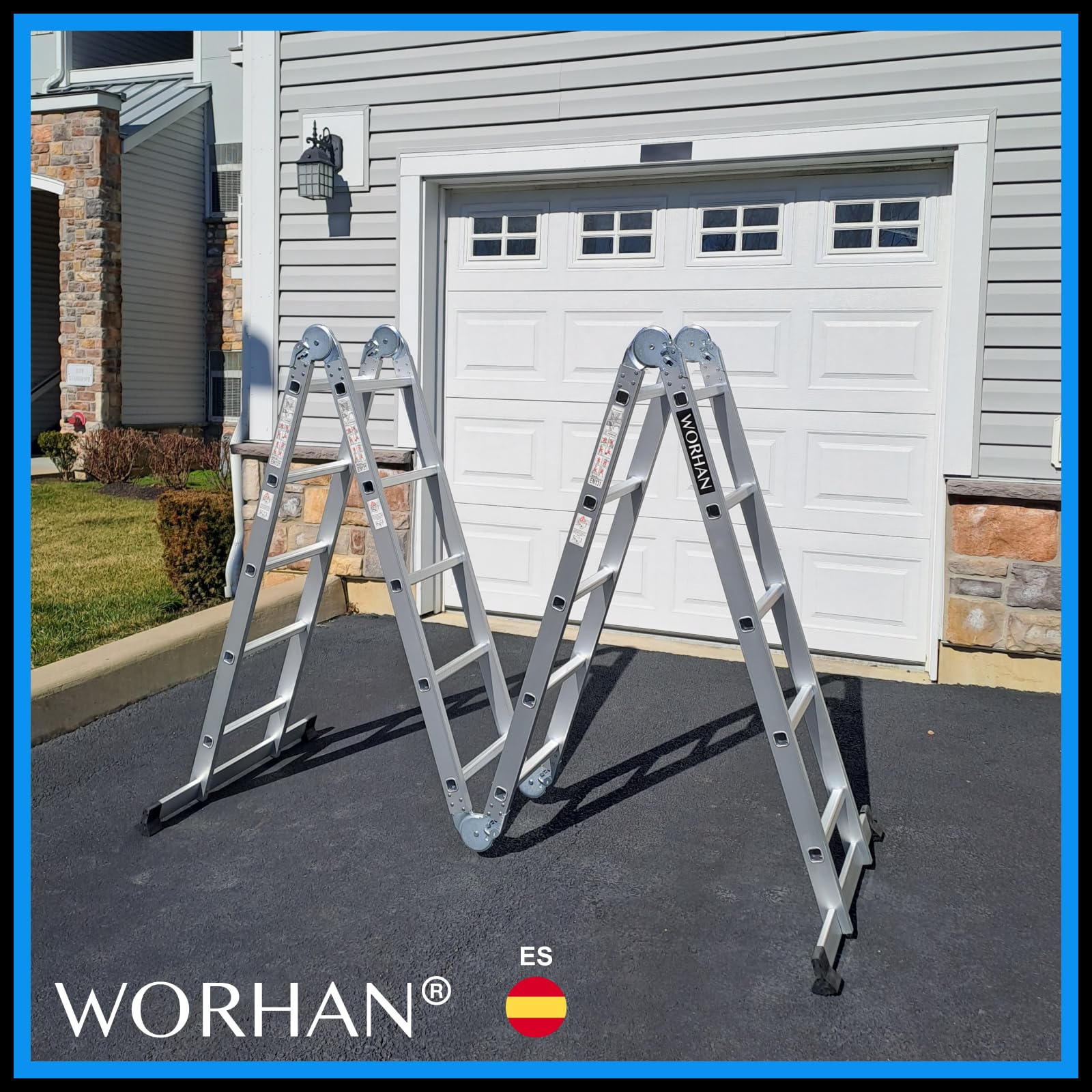 5.7m Escalera Multiuso Multifuncional Plegable 570cm Tijera Bisagra Grande Aluminio con 2 Estabilizadores Nueva Generación Calidad Alta KS5.7