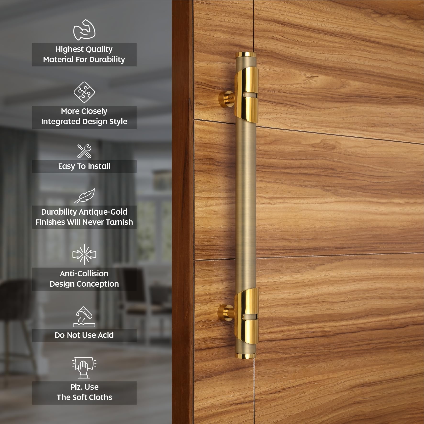 LAPO 36" Antique Gold Door Handle - Stainless Steel & Brass -4 LAPO 36" Antique Gold Door Handle - Stainless Steel & Brass -4