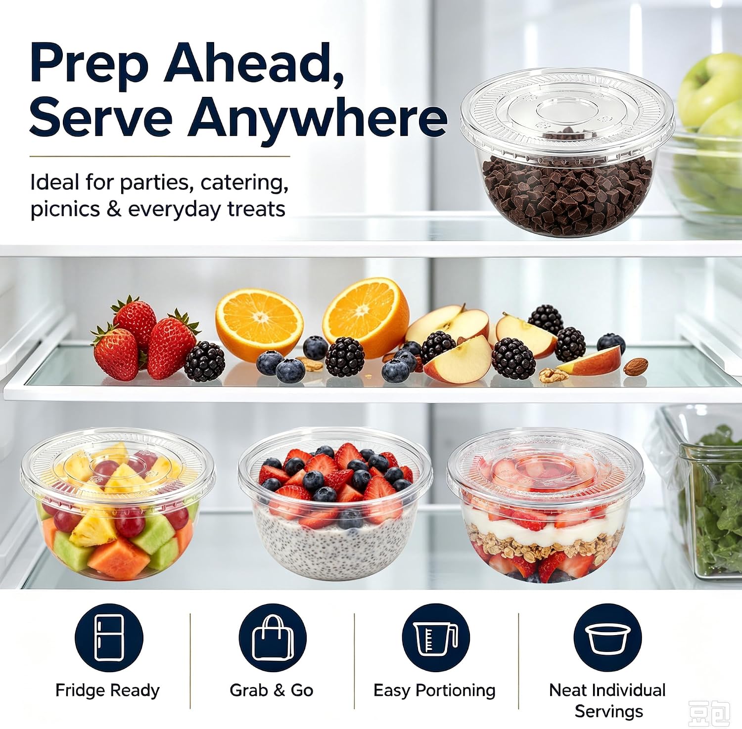 8oz Plastic Bowls with Lids 50 Pack, Clear Disposable Deli Containers