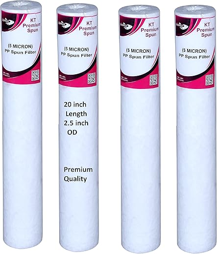 IONIX 4 Pieces Heavy Dotted 20 x 2.5 PP Spun Filter Cartridge 5 Micron, Spun Filter 20 inch Slim Size for pre Filters Commercial siz pp Spun, 4 Pieces
