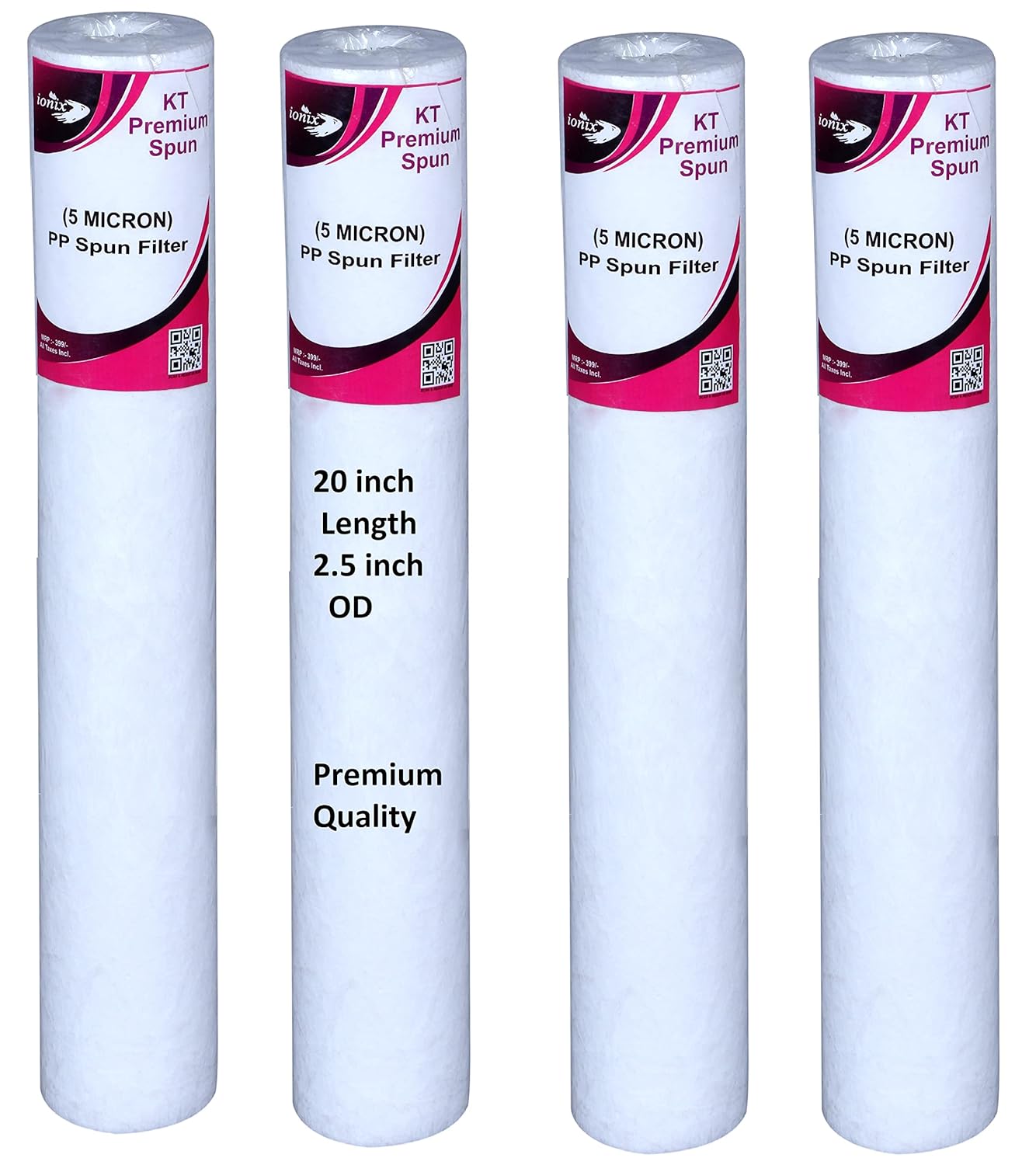 IONIX 4 Pieces Heavy Dotted 20 x 2.5 PP Spun Filter Cartridge 5 Micron