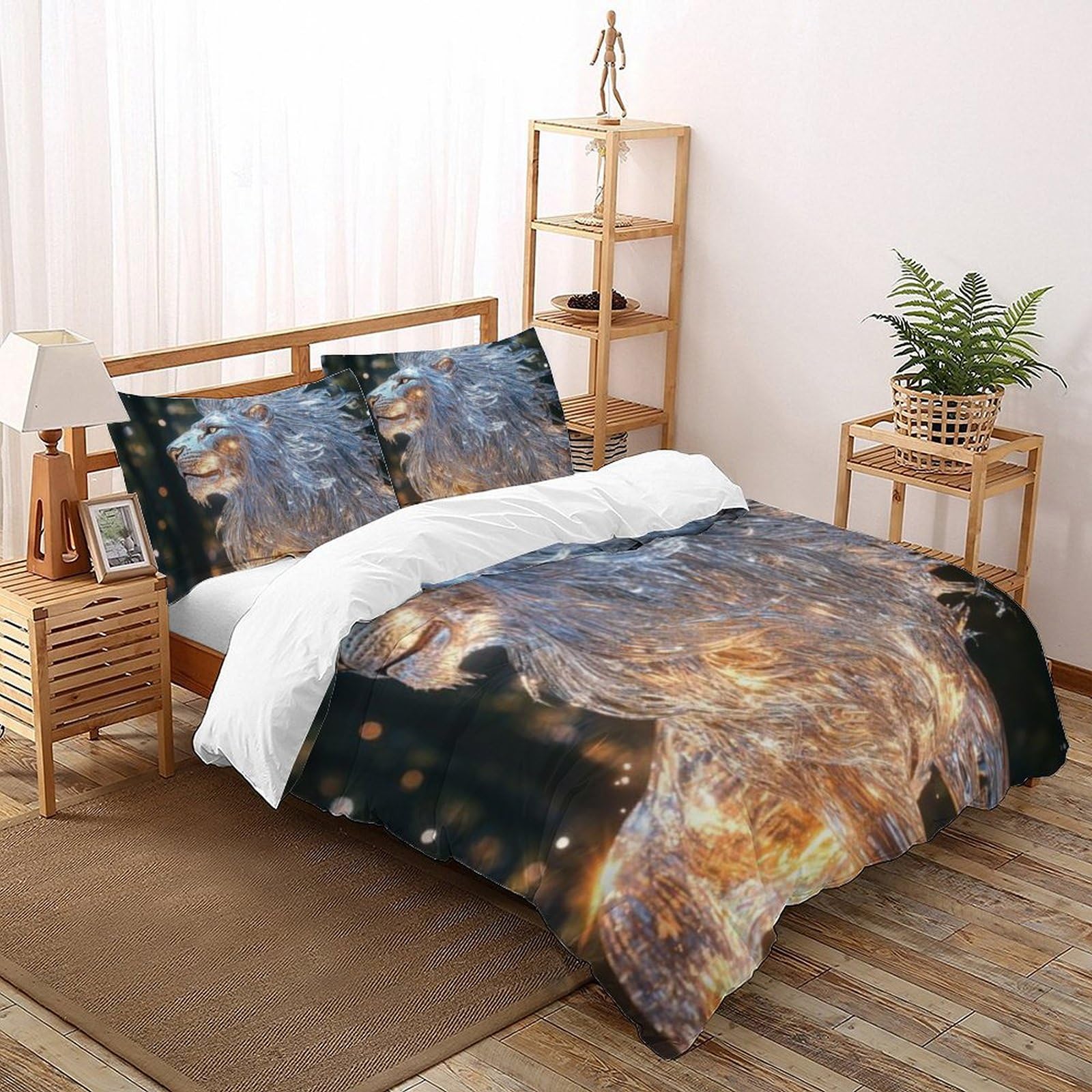 Housse de couette King lion imprimé 3D en microfibre 220x240 cm pour lit garçon