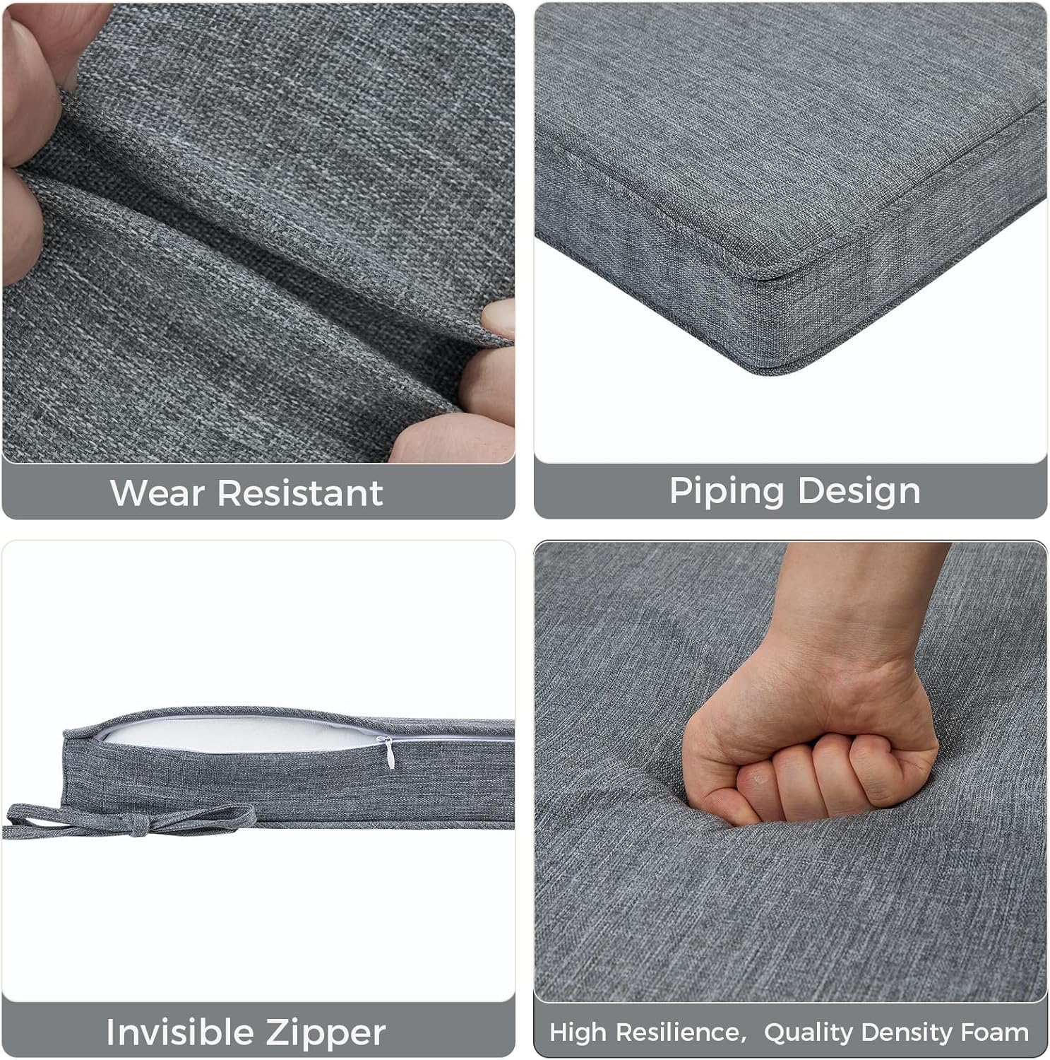 Patio Chair Cushion 18"x18"x2.5" for Patio Furniture, 2 Pack, Indoor/Outdoor Waterproof Square Corner Seat Cushion with Ties, Chair Pads for Garden Dining Office Sofa-Heathered Grey