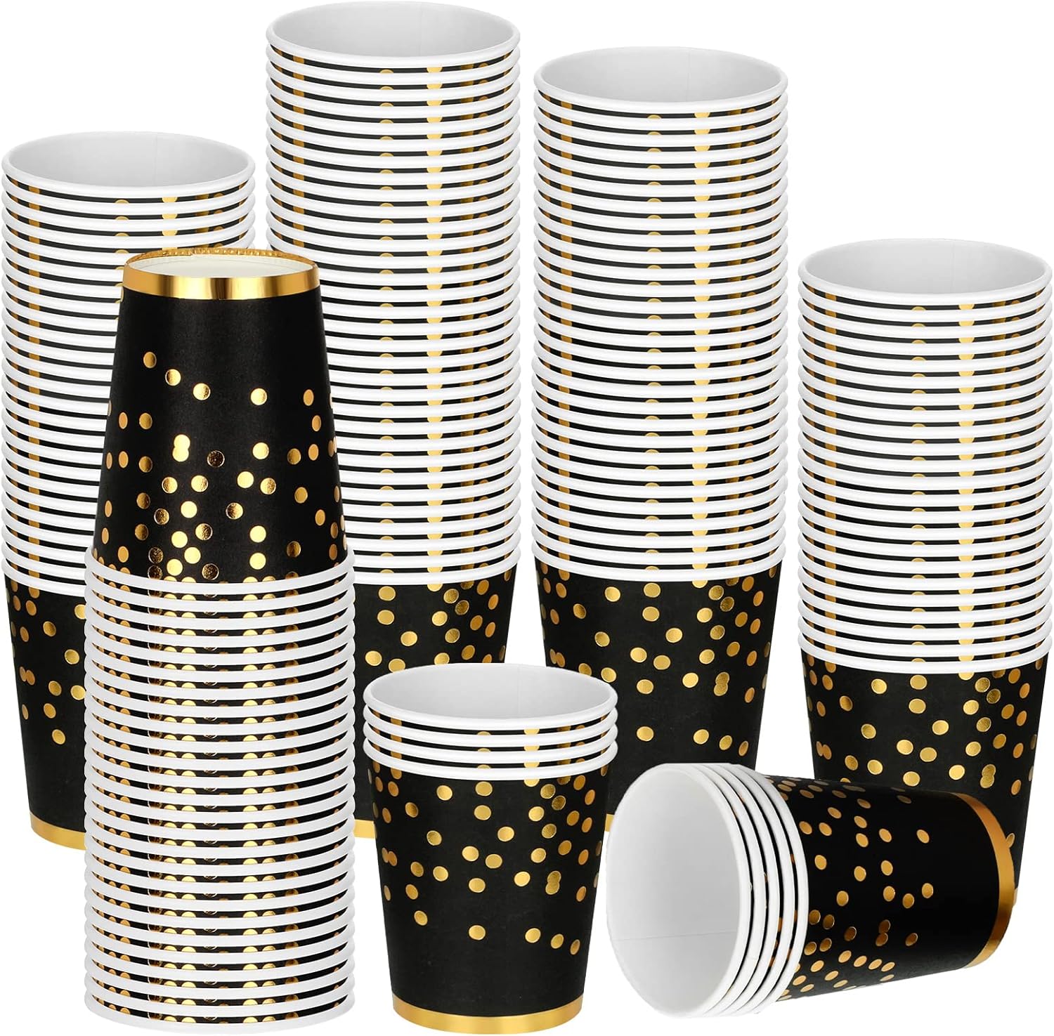 Amazon.com: Eaasty 200 Pcs Black Gold Foil Paper Cups 9 oz Disposable ...