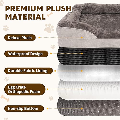 Miniatura 5 de Cama para perros medianos a grandes, sofá impermeable con funda extraíble lavable y jaula de huevos, cama cómoda de espuma con cremallera,