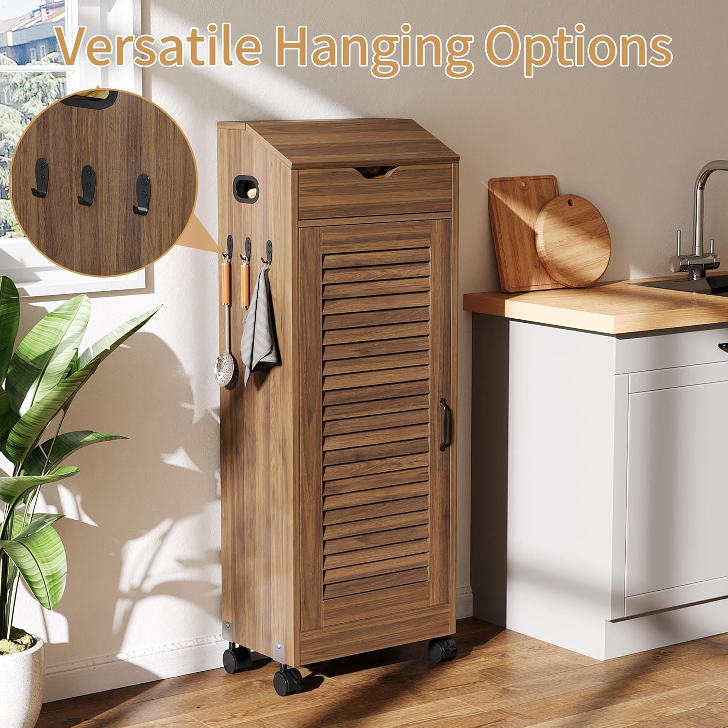 4 Tier Potato and Onion Storage Bin, Movable Bread Box with Lid, Farmhouse Vegetable and Fruit Storage Box for Kitchen, Small Kitchen Pantry Cabinet