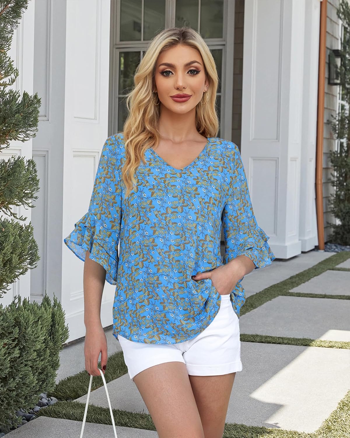 VALOLIA Womens Blouses 3/4 Sleeve Dressy Tops Business Casual Double Layers Shirts - Image 3