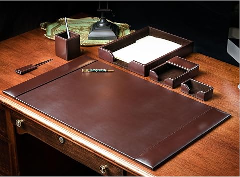Dacasso Dark Brown Bonded Leather Luxury 6 Piece Desk Set - Blotter Pad & Desk Organization Essentials - Executive Decor and Surface Protector