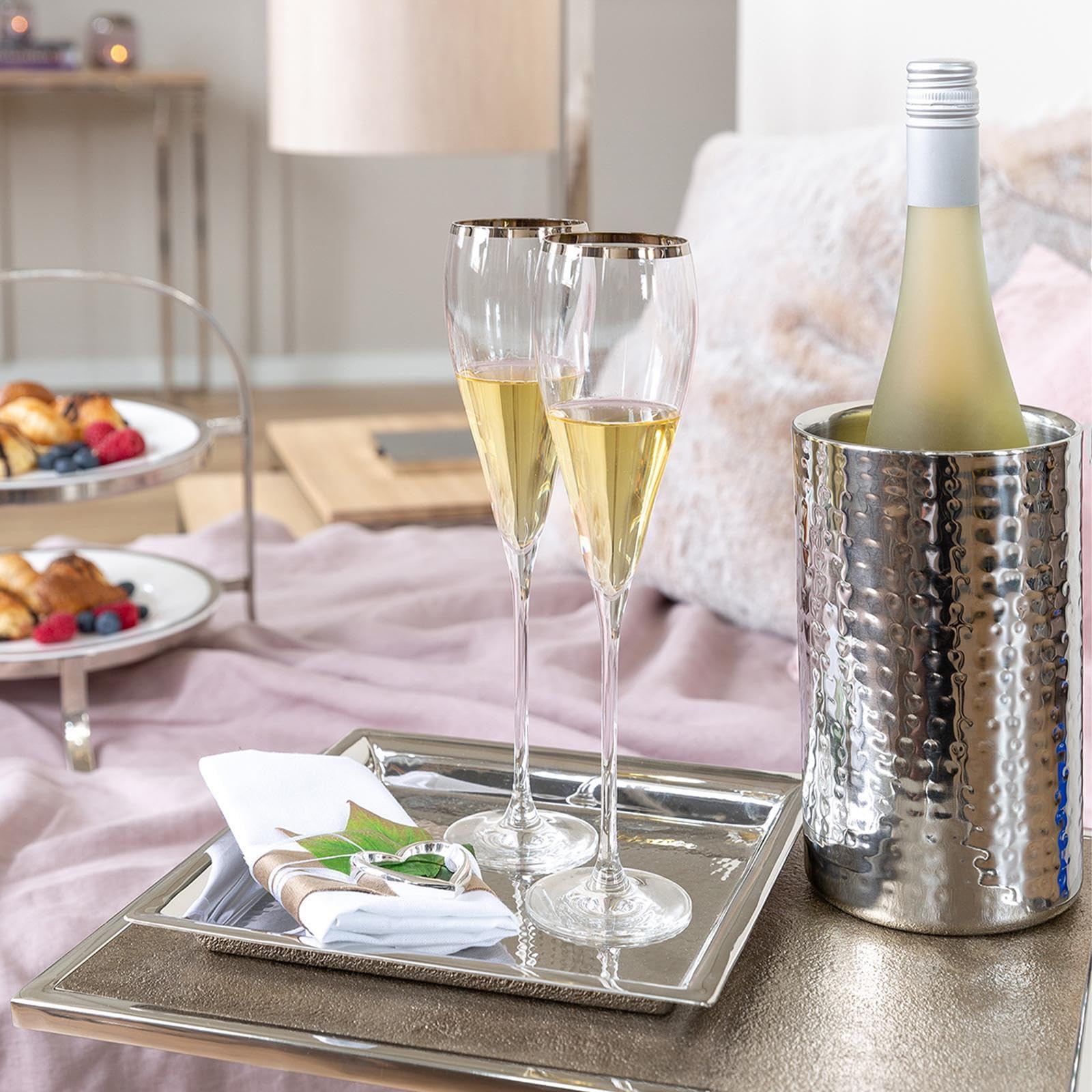 FINK Weinkühler Edelstahl doppelwandig Flaschenkühler Wein Sekt Champagner | Flaschen Kühler für Weinflaschen Sektkühler Champagnerkühler – Tischdekoration Hochzeit Ø außen 11,5 Höhe 19 cm Silber