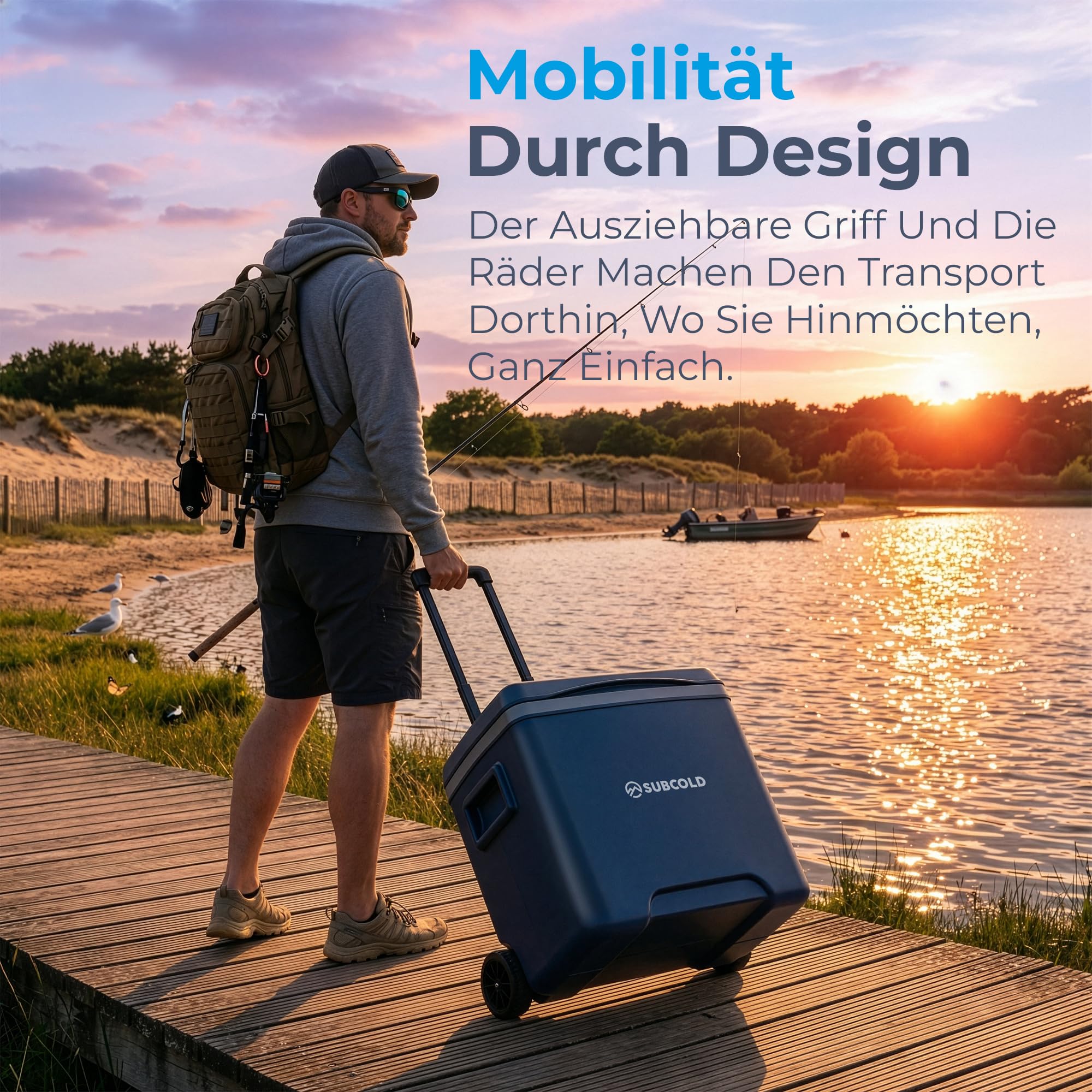 Subcold Chilly Kühlbox mit Rollen & 2 Kühlakkus, Isolierte Rollkühlbox mit Trolleygriff, Camping Kühlbox für Auto, Reisen, Picknick, Strand & Outdoor
