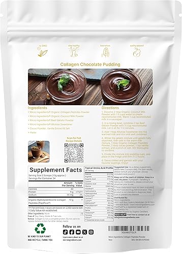 Miniatura 2 de Micro Ingredients Péptidos de colágeno en polvo orgánico, 12 onzas Tipo I y III + proteína natural Fuente bovina alimentada con pasto Sin sabor