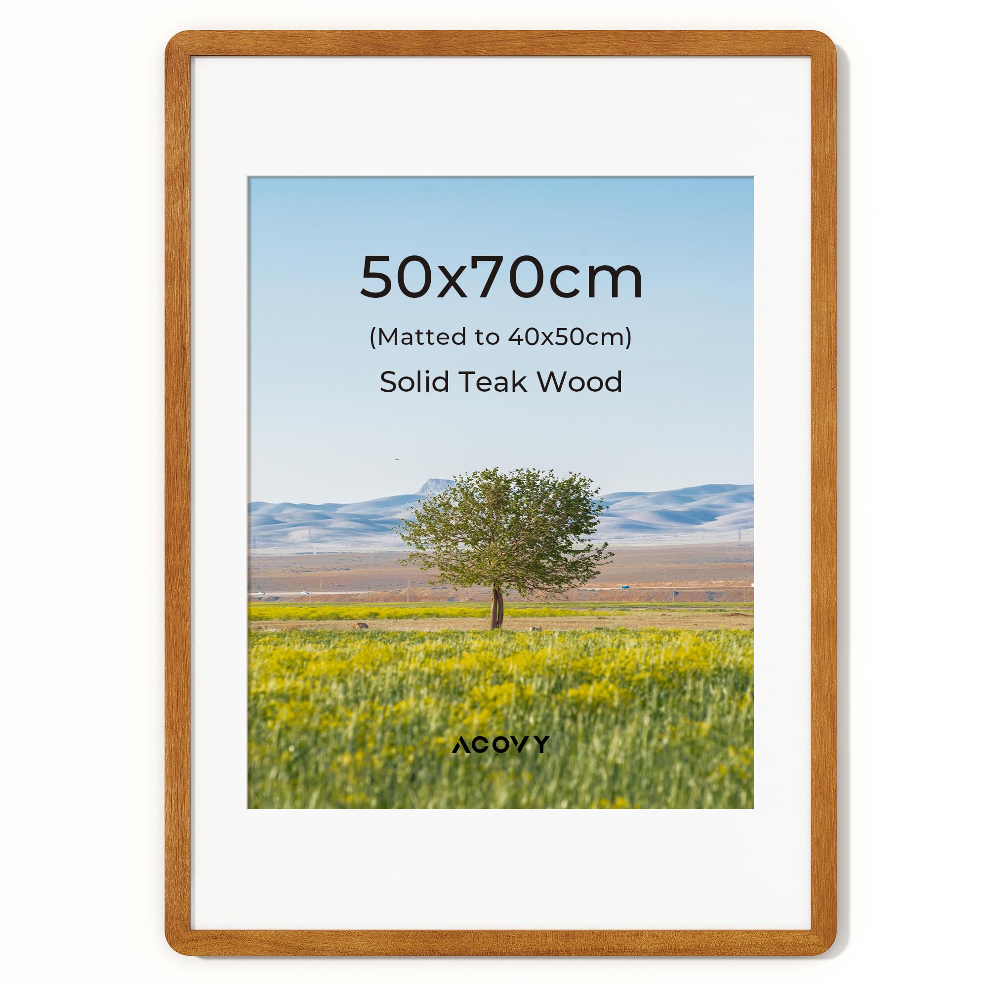 50x70cm Frame,Solid Teak Wood 50x70 Poster Frame with Tempered Glass