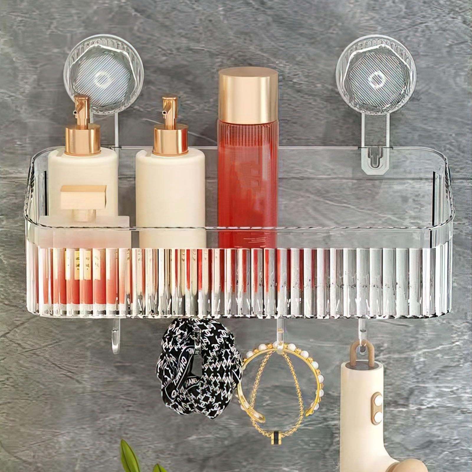 1PC Rotating Suction Cup Storage Rack Bathroom Non Perforated Wall Mounted Organizing And Storage Box Tran