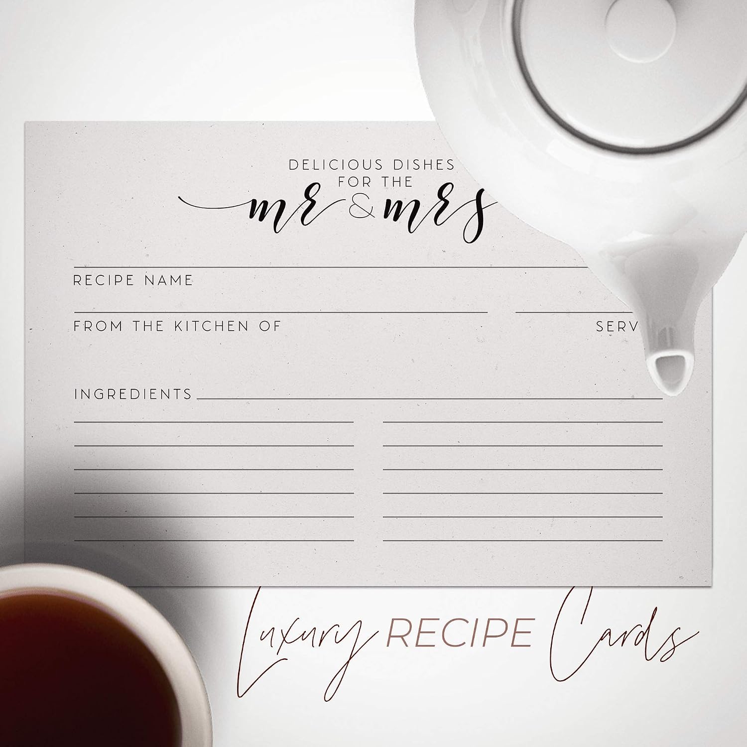 Dashleigh Bridal Shower Recipe Cards 4x6, 48 Mr and Mrs Newlywed Recipe Cards Double Sided, Water Resistant Thick Cardstock for Wedding Shower Games - Vintage Keepsake Gift for Bride to Be, Recipe Box