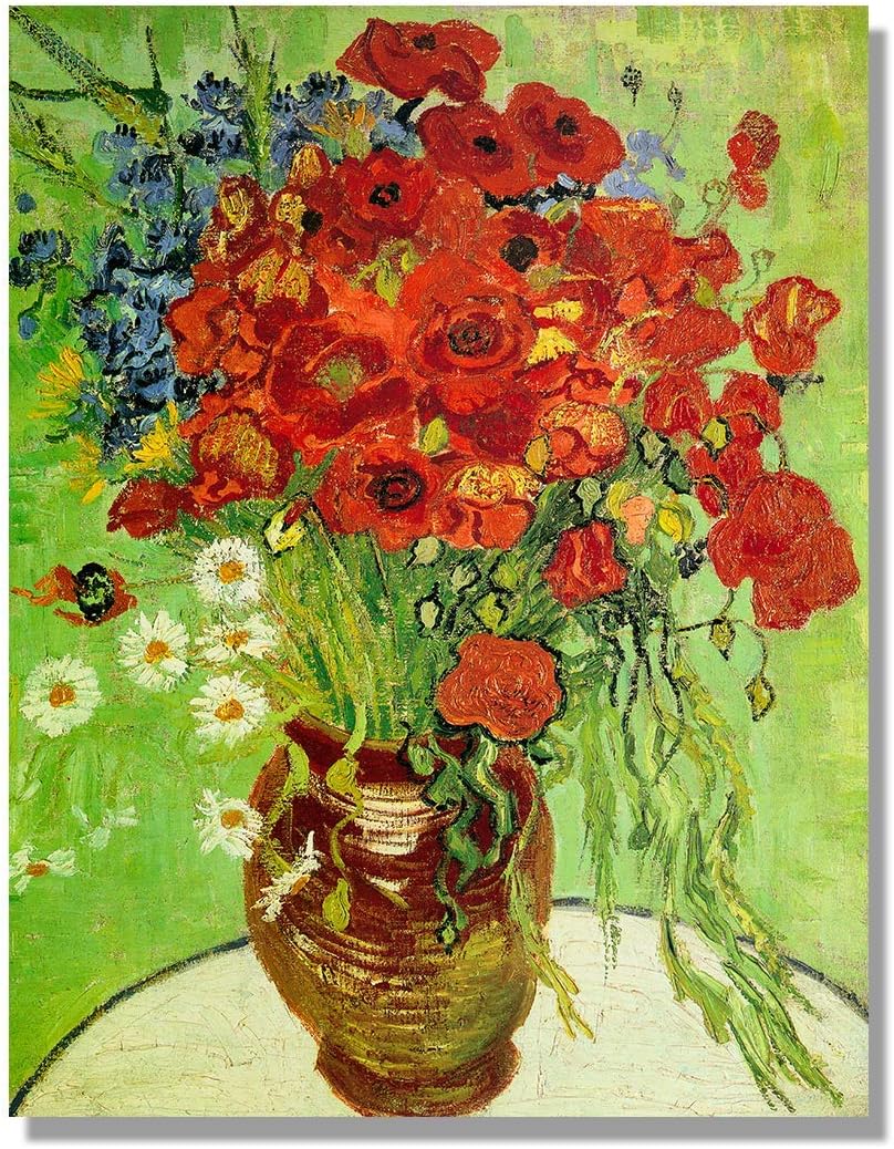 DIY Oil Painting Paint by Numbers Kit for Adults Red Poppies and Daisies Asters by Vincent Van Gogh Beginner Drawing with Brushes Christmas Decor Decorations Gifts