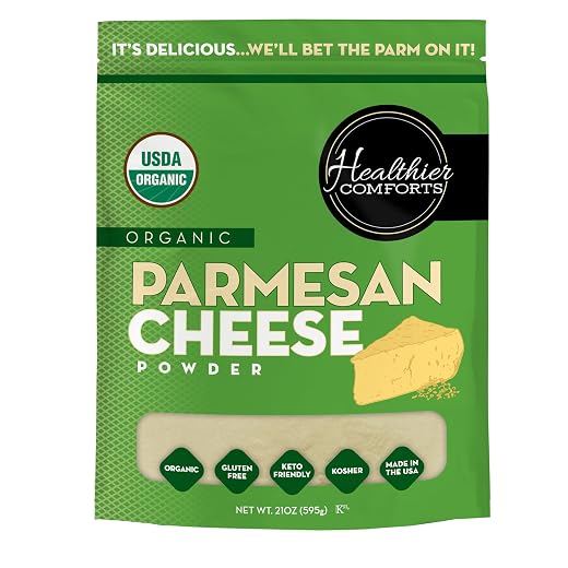Healthier Comforts Organic Parmesan Cheese Powder - Real Aged Cheese Flavor Enhancer for Popcorn & Pasta. Keto-Friendly, Gluten-Free, Non-GMO & rBST-Free (1.31 lb)