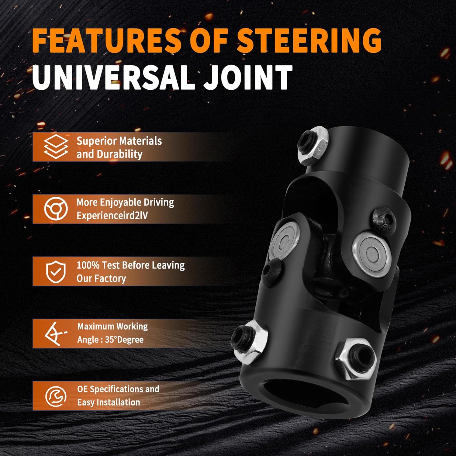 13/16"-36 Spline X1" DD Black Steering Universal Joint Single U Joint Shaft,Total Length: 83mm (3-1/4")