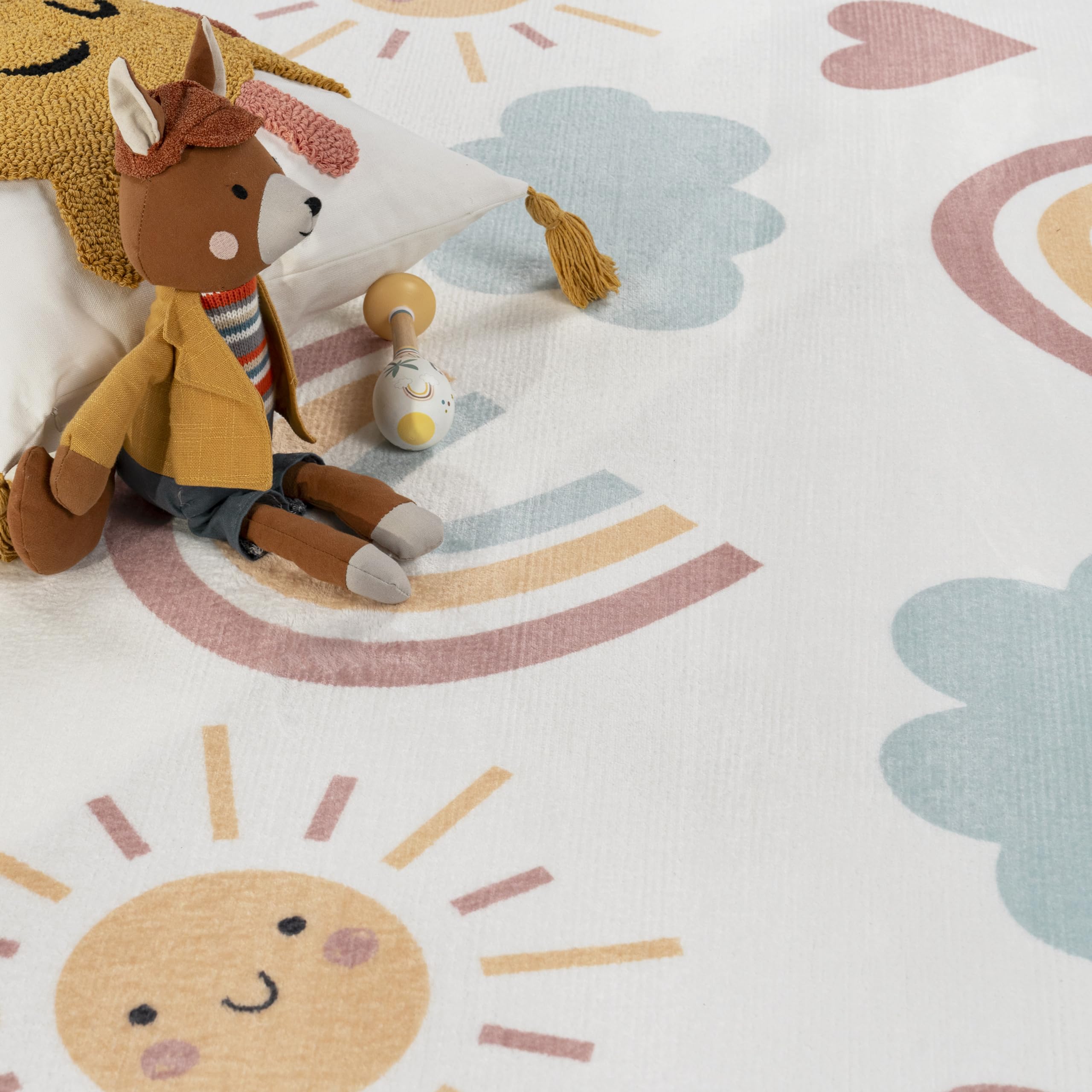 Paco Home Teppich Kinderzimmer Baby Krabbeldecke Krabbelmatte Waschbar rutschfest Regenbogen Planet Sonne Tiere Weich, Grösse:140x200 cm, Farbe:Bunt 2