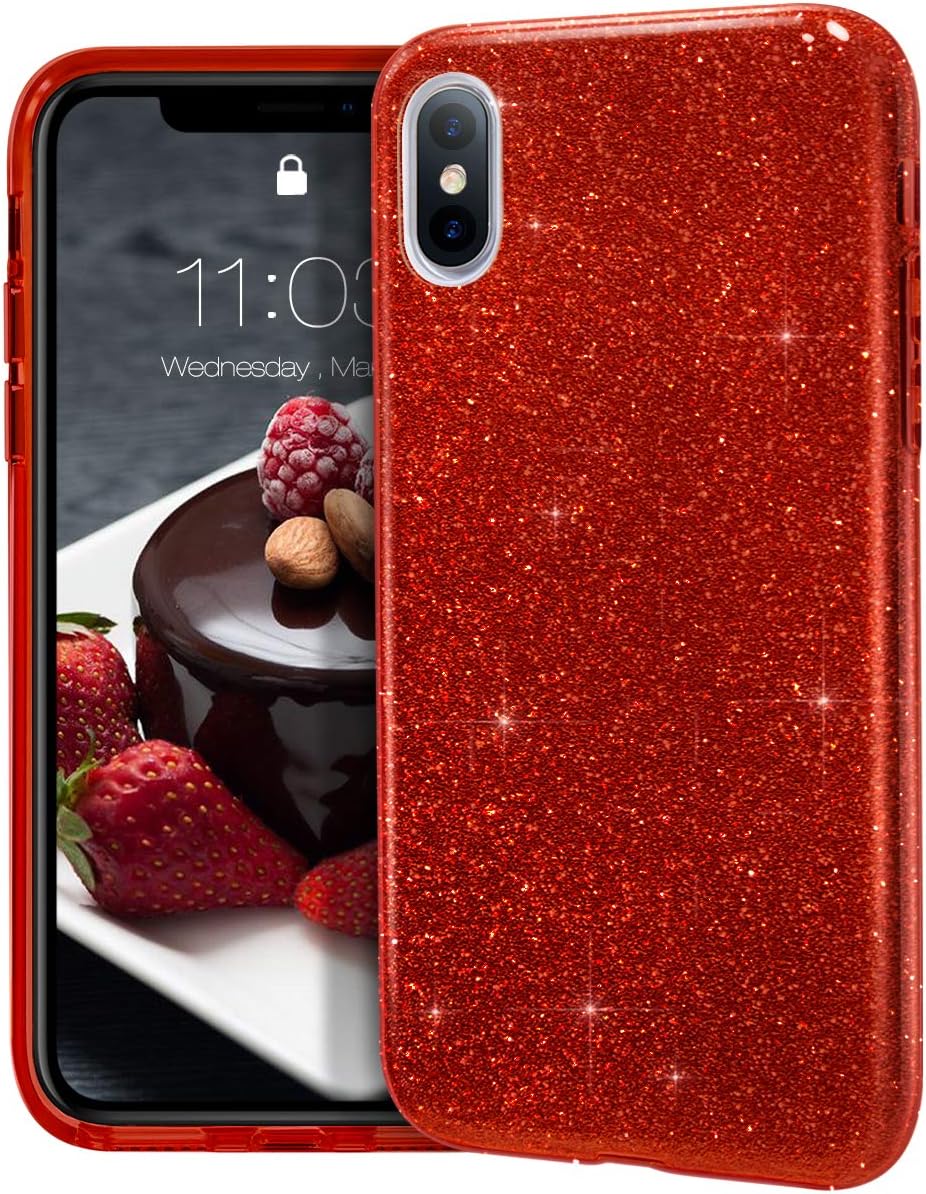 MATEPROX Compatible with iPhone Xs Max case,Bling Sparkle Cute Girls Women Protective Christmas Case (Red)