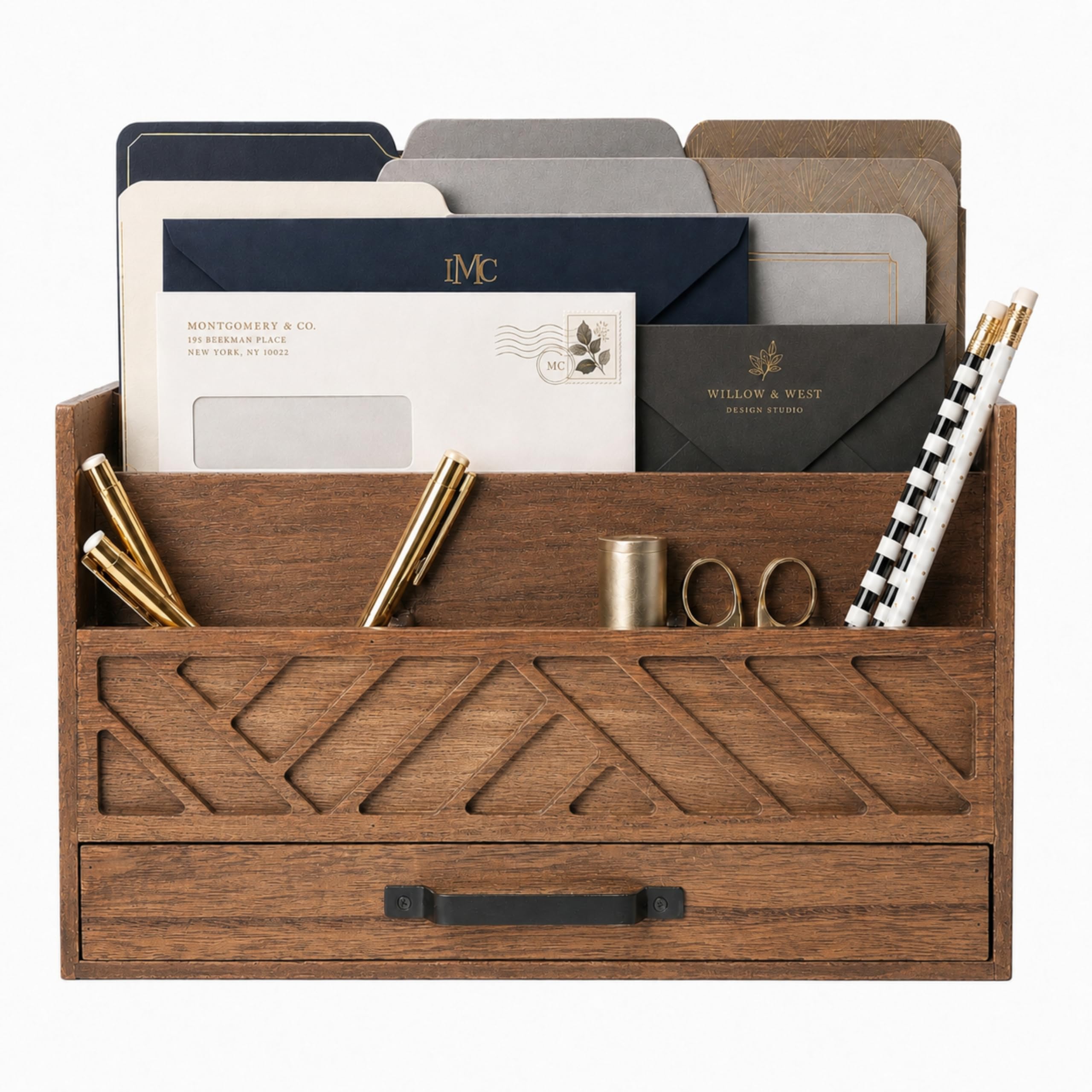 Blu Monaco Brown Wooden Mail Organizer with Drawer