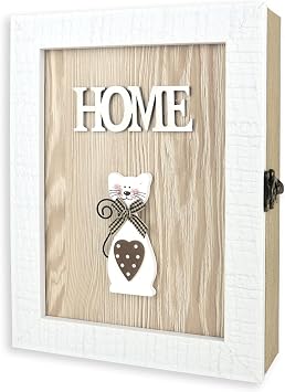 VELISTA Wooden Key Cabinet Wall Mounted Rustic and Cute Decorative Key Holder with 6-Hooks - Small Size - Farmhouse Wall Decor - Vintage Oak