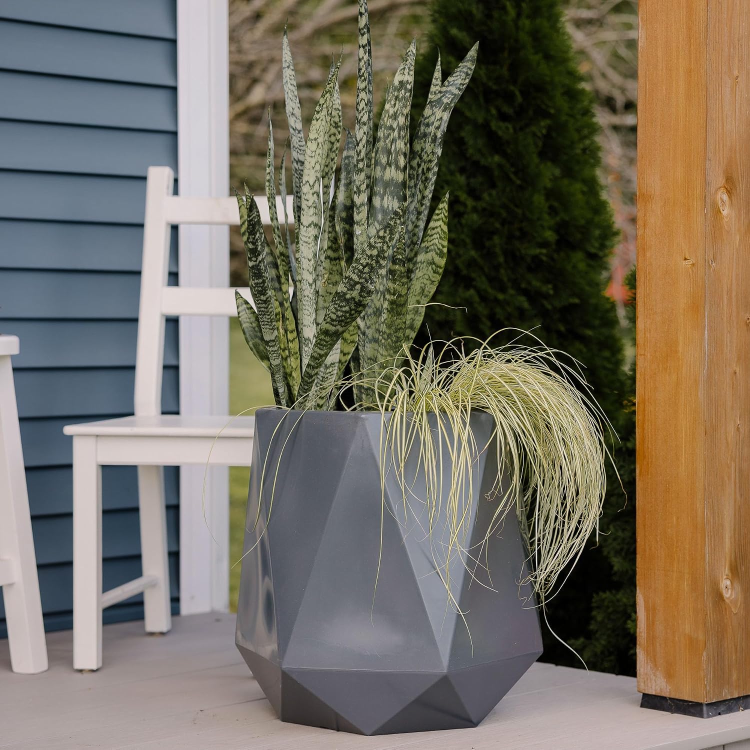 Beuta Large Planters for Outdoor Plants - Set of 3, 15.5/18/20 Inches Outdoor Planters for Porch - Tall Planter for Outdoor & Indoor Plants | Large Indoor Plant Pot - USA Made - Grey