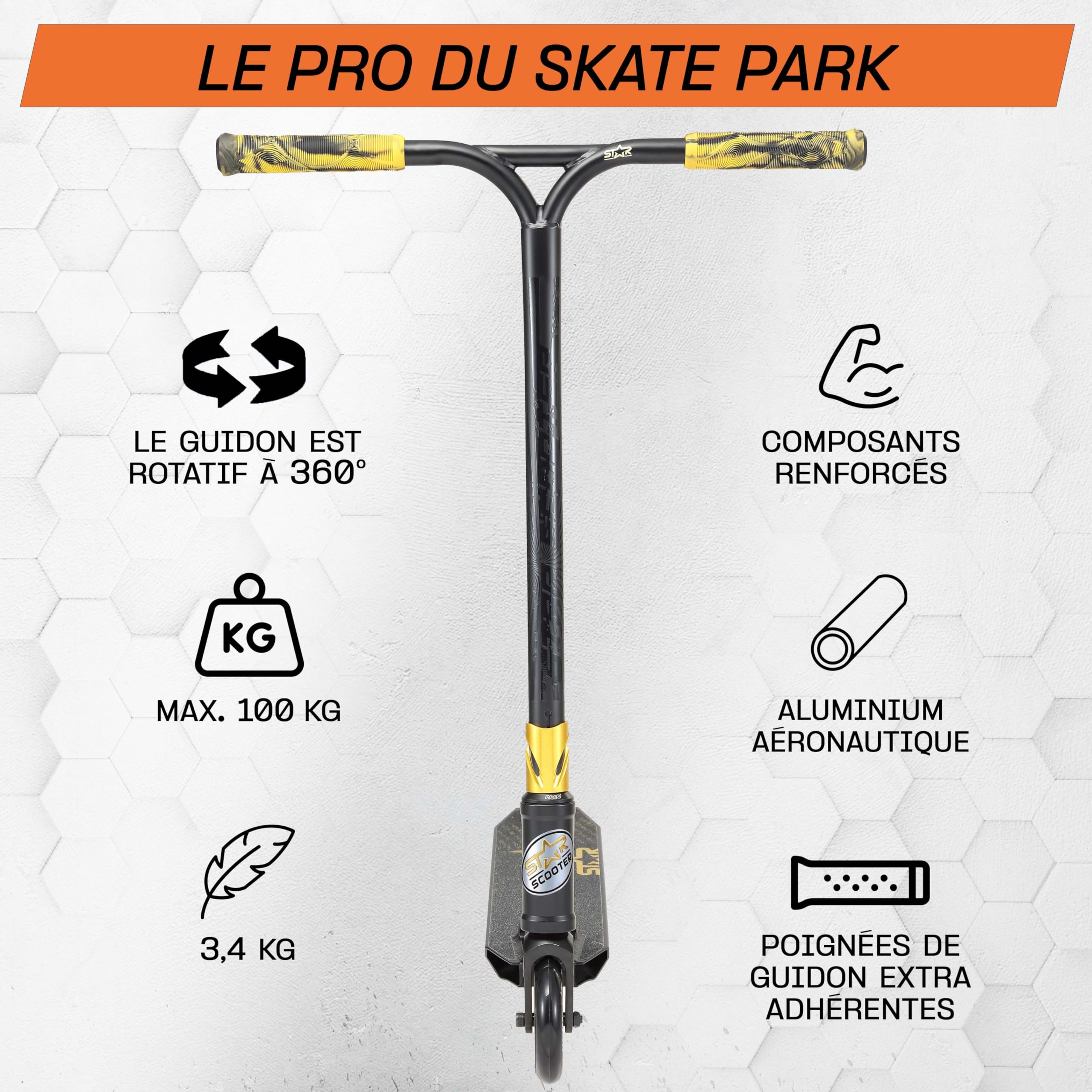 Star Scooter Stunt Scooter Professionnel Trottinette Freestyle Enfant de 8 Ans | Patinette 110mm Aluminium avec HIC pour Professionnels