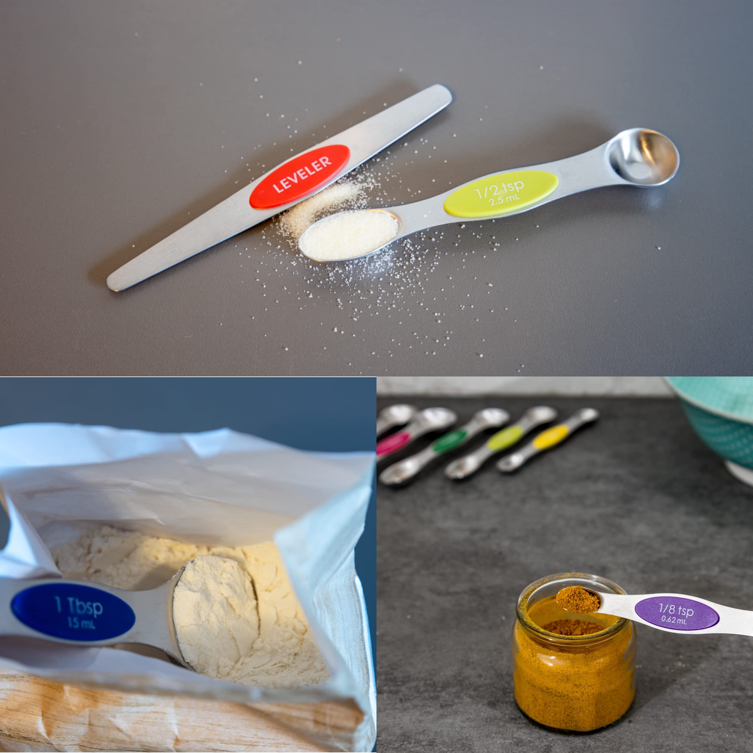 Magnetische meetlepels sets van 9 roestvrij staal dubbelzijdig stapelbare theelepel eetlepel lepel voor het meten van droge en vloeibare ingrediënten